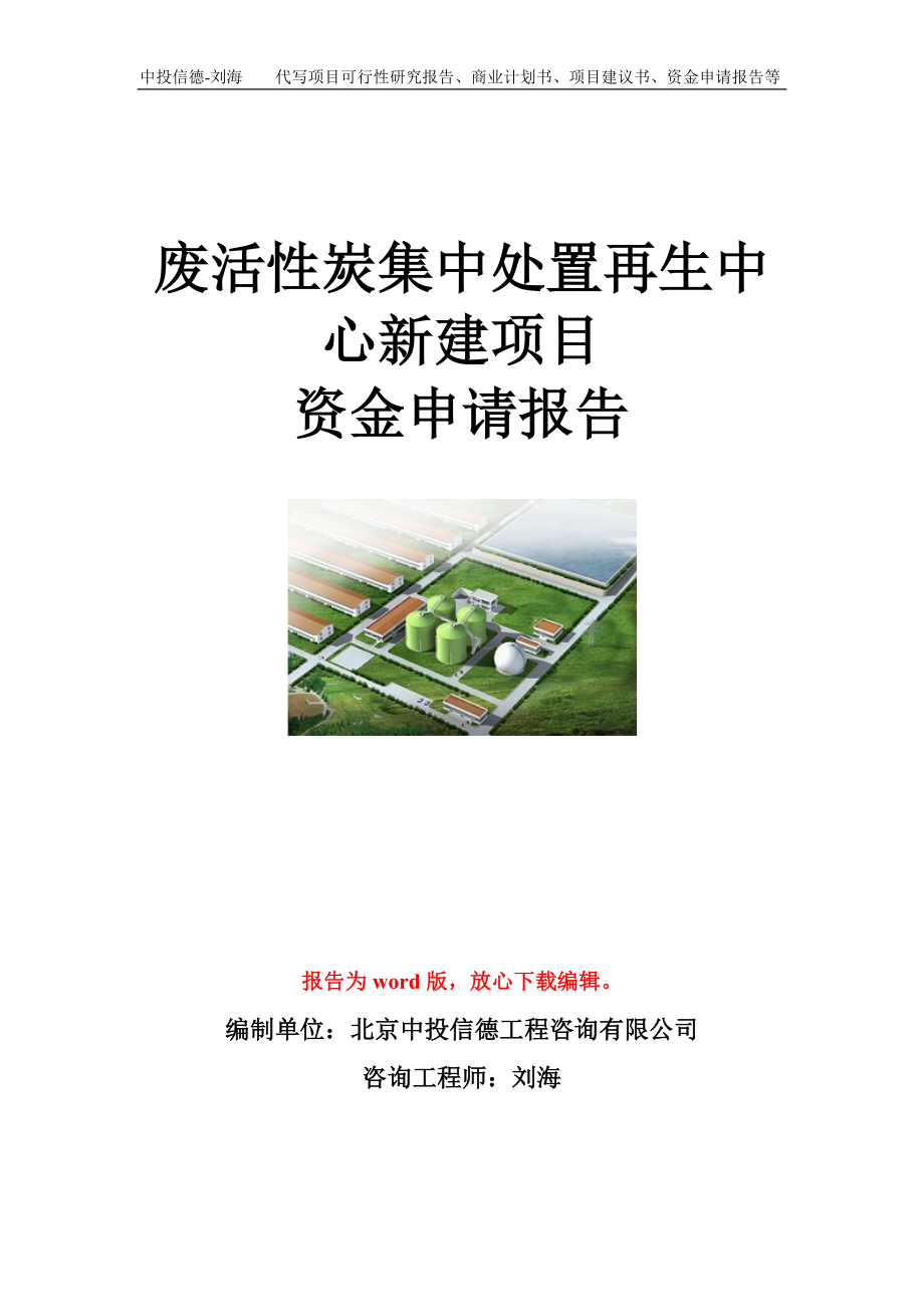 废活性炭集中处置再生中心新建项目资金申请报告模板.doc_第1页