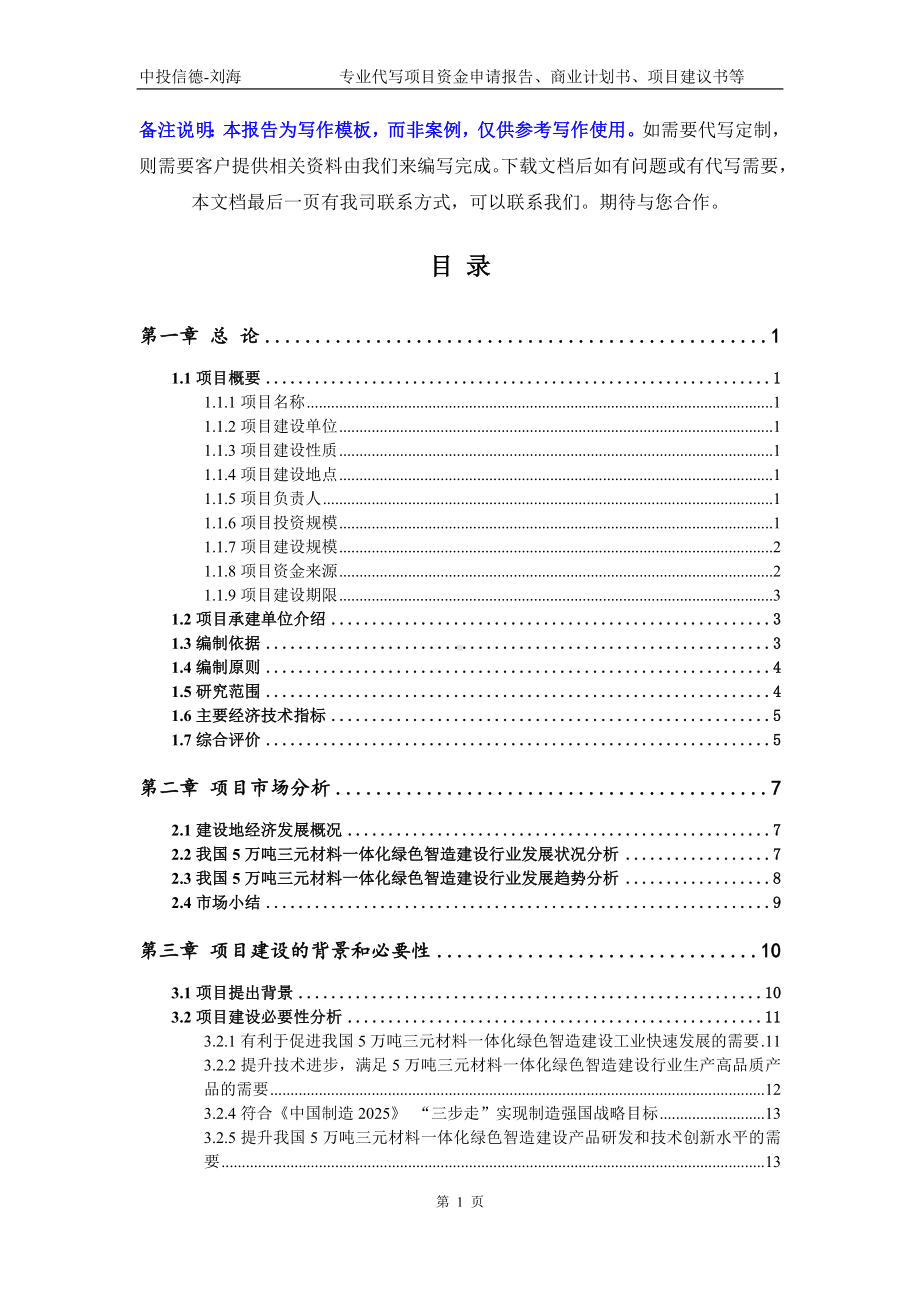 5万吨三元材料一体化绿色智造建设项目资金申请报告模板.doc_第2页