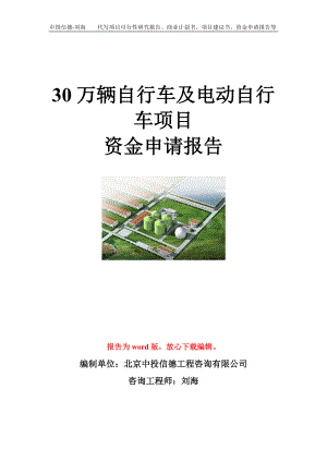 30万辆自行车及电动自行车项目资金申请报告模板.doc