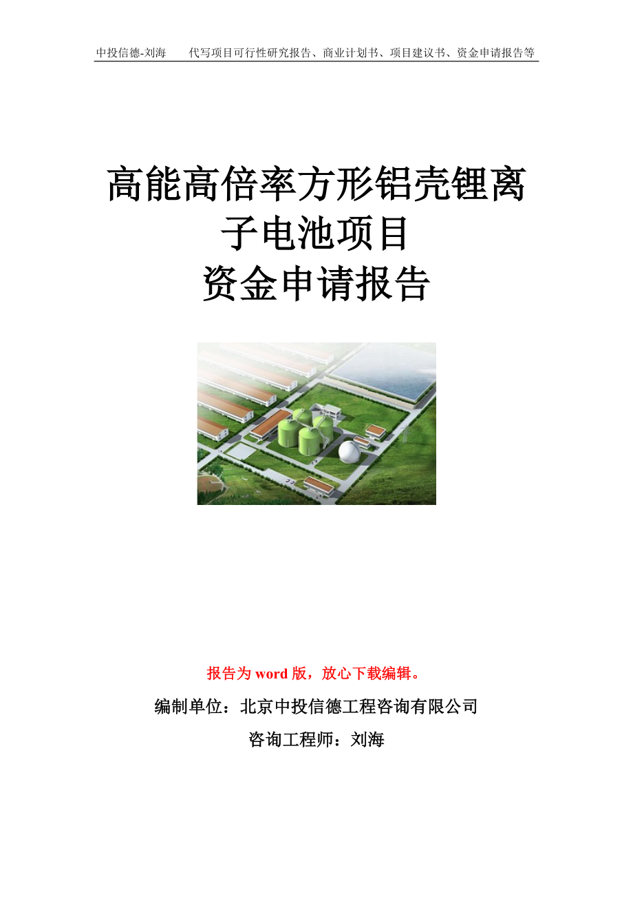 高能高倍率方形铝壳锂离子电池项目资金申请报告模板.doc_第1页