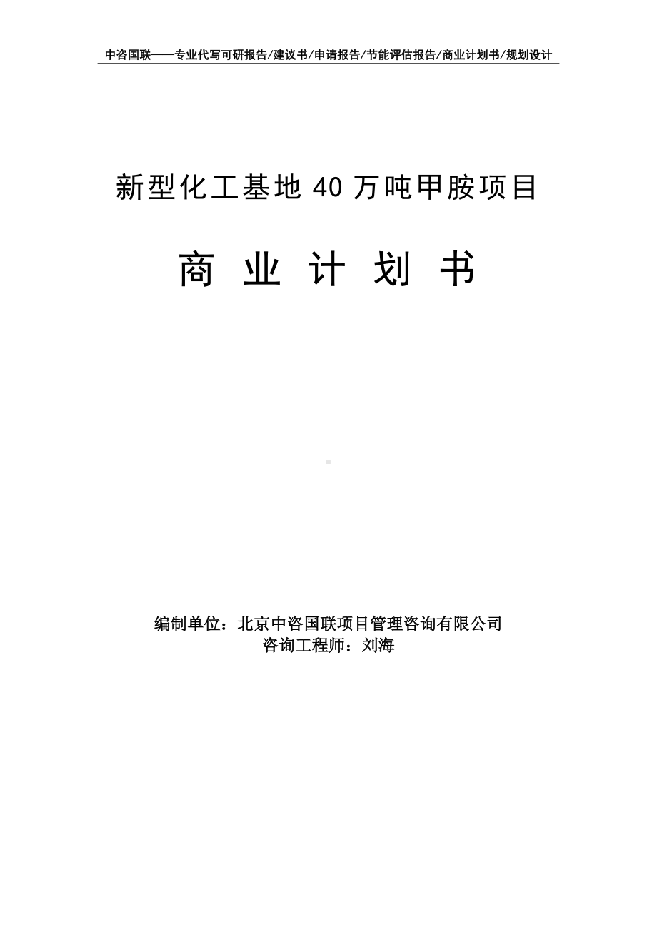 新型化工基地40万吨甲胺项目商业计划书写作模板-融资招商.doc_第1页