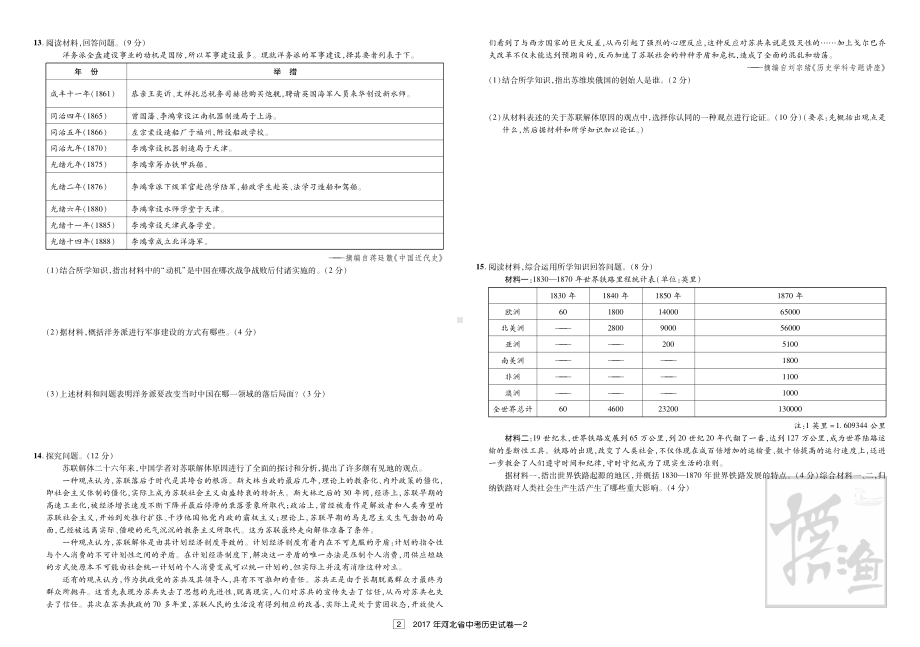 河北省初中毕业生2017年升学文化课考试历史试题及答案.pdf_第2页