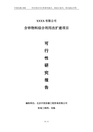 含锌物料综合利用改扩建项目可行性研究报告写作模板-立项备案.doc