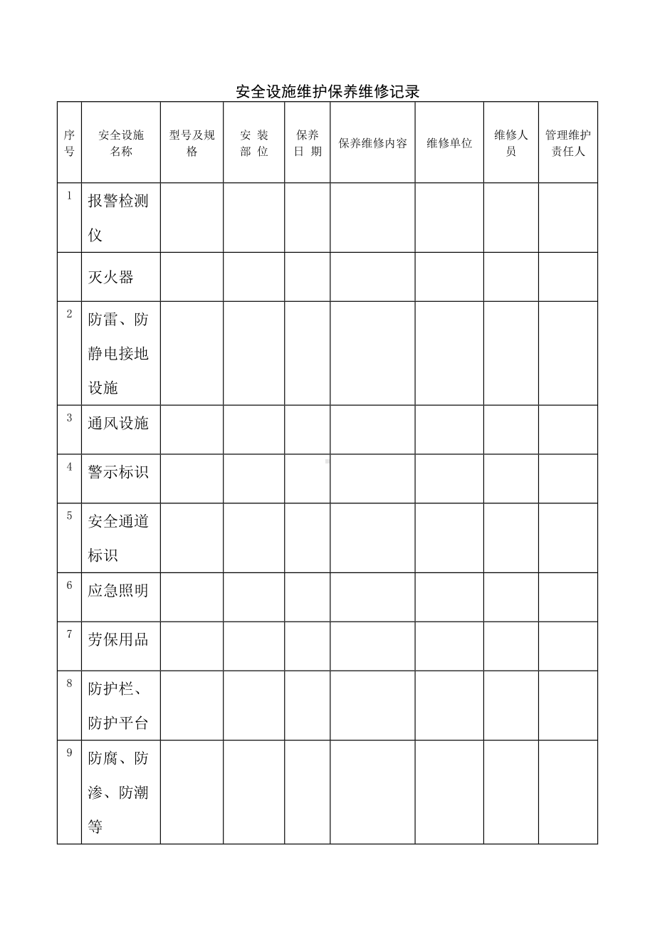 安全设施维护保养维修记录参考模板范本.doc_第1页