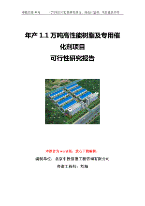 年产1.1万吨高性能树脂及专用催化剂项目可行性研究报告写作模板立项备案文件.doc