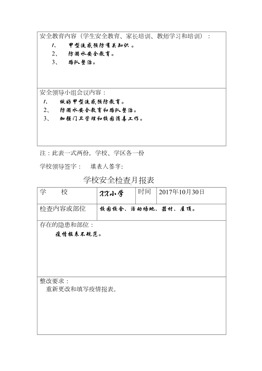 小学安全检查月报表(内容齐全)(DOC 12页).doc_第2页