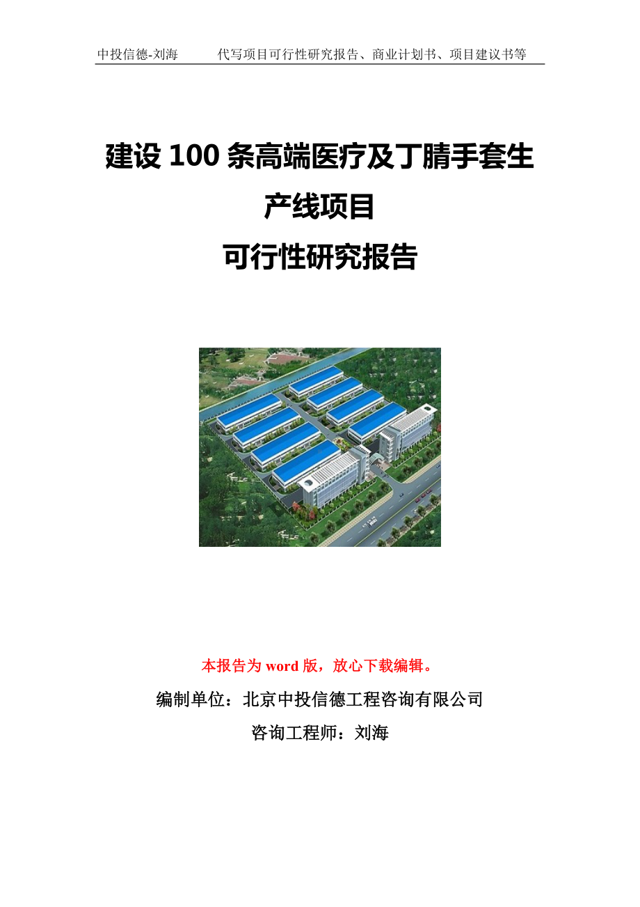 建设100条高端医疗及丁腈手套生产线项目可行性研究报告写作模板立项备案文件.doc_第1页