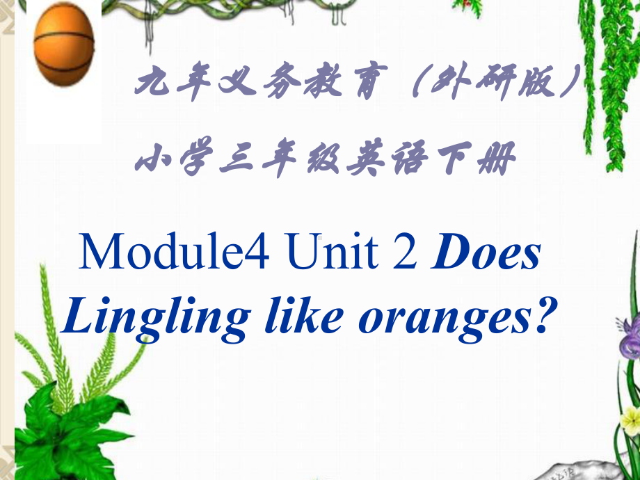 最新英语外研版小学三年级下册《Module4-Unit2-Does-Lingling-like-oranges》课件.ppt_第1页