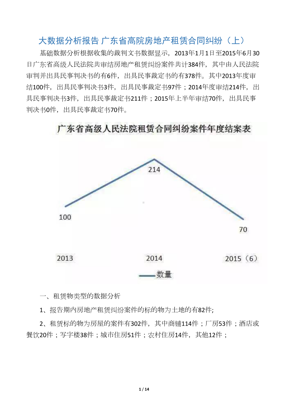 大数据分析报告-广东省高院房地产租赁合同纠纷(上)(DOC 13页).docx_第1页