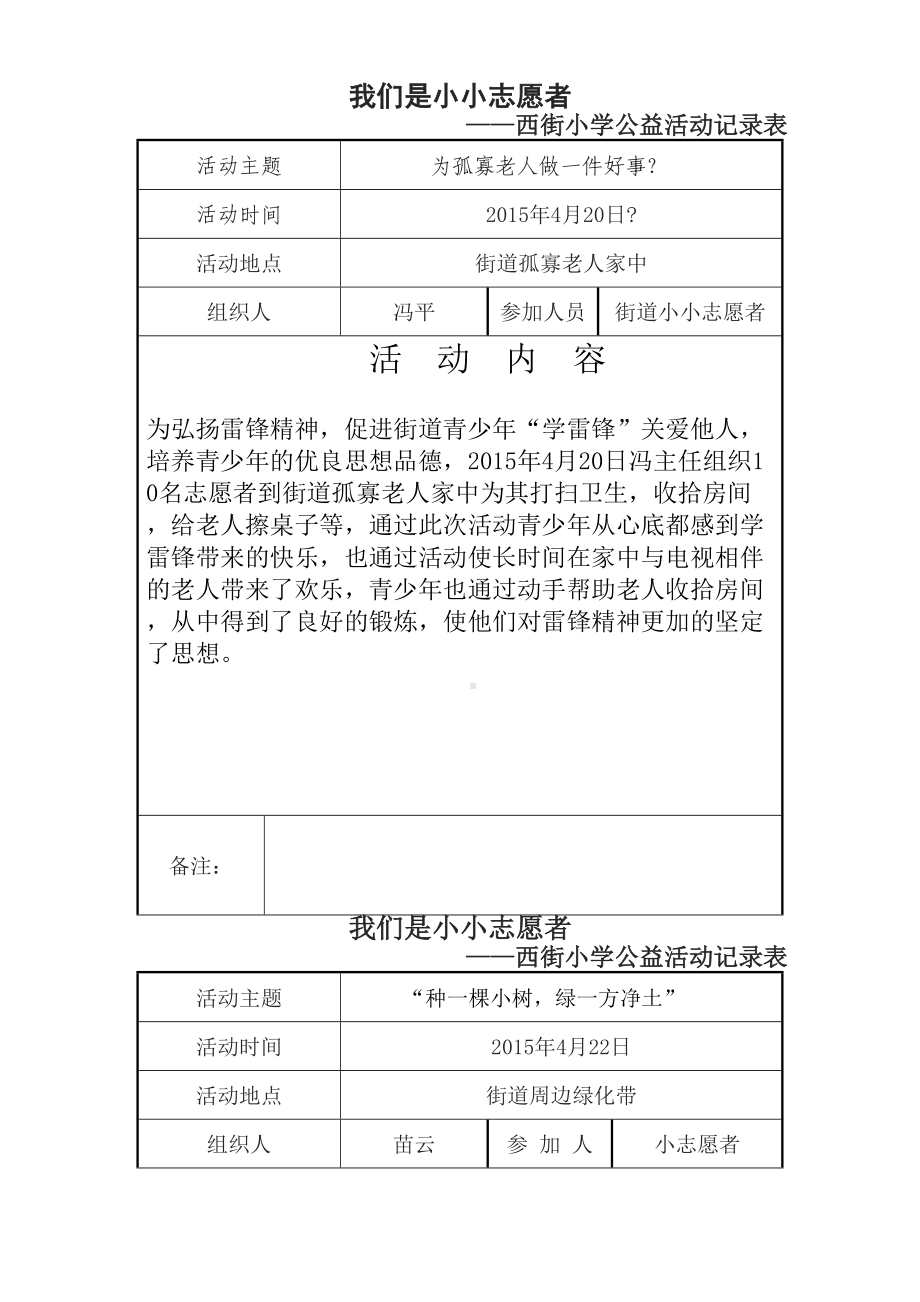 小小志愿者西街小学公益活动记录表完整版(DOC 5页).docx_第2页