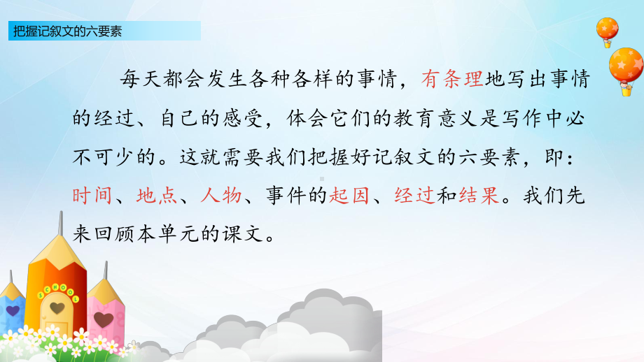 阅读与写作《爬天都峰》《小木船》把握记叙文的六要素(部编版)四年级语文上册课件.pptx_第3页