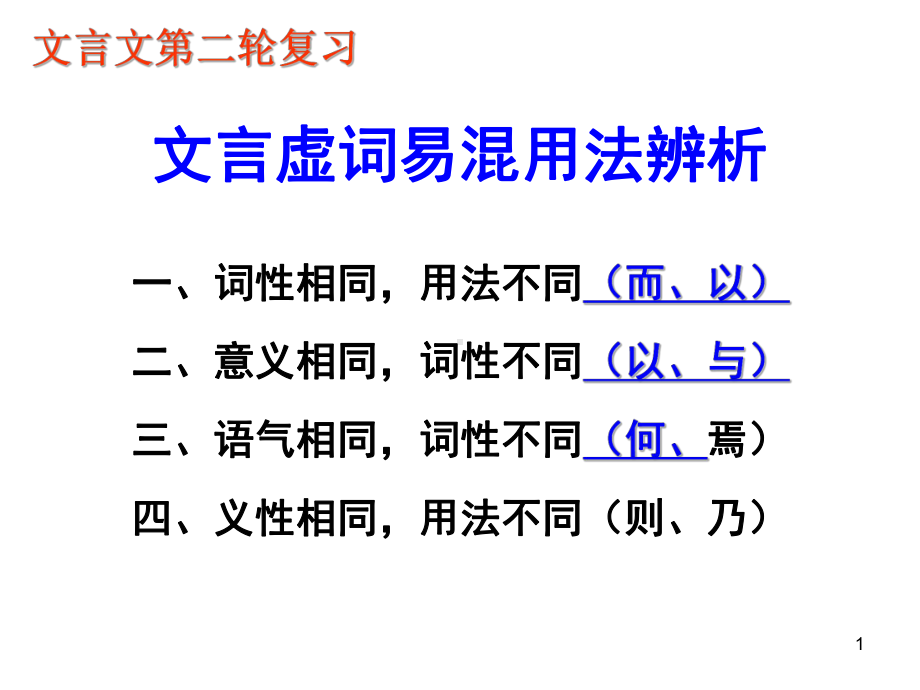：高考文言文专题复习之虚词辨析(优秀实用课件).ppt_第1页