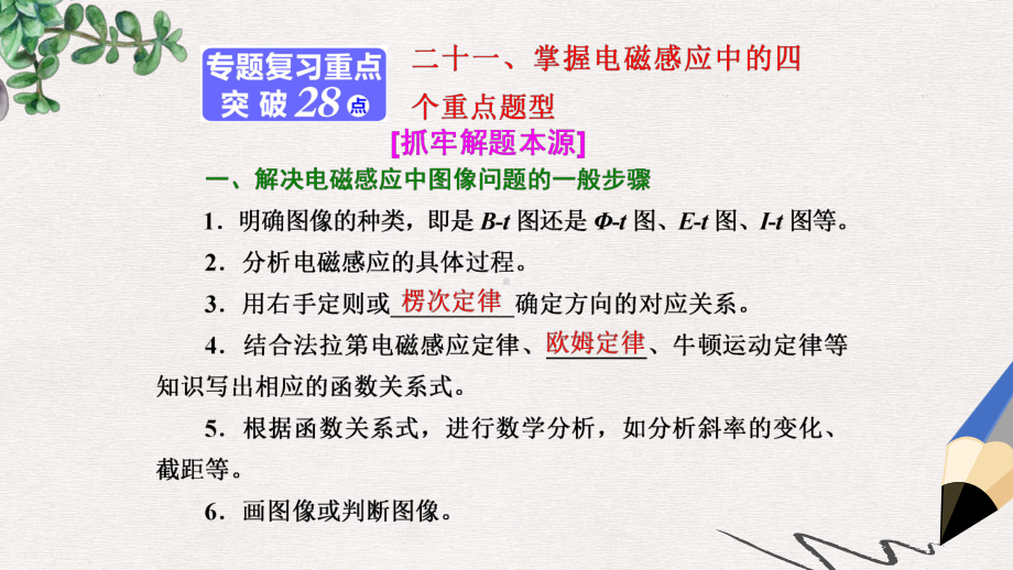 高考物理二轮复习第一部分专题四电路和电磁感应二十一掌握电磁感应中的四个重点题型课件.ppt_第1页