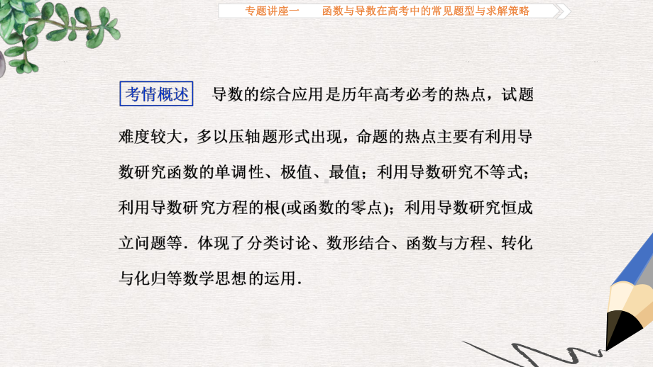 高考数学一轮复习专题讲座1函数与导数在高考中的常见题型与求解策略文课件北师大版.ppt_第2页