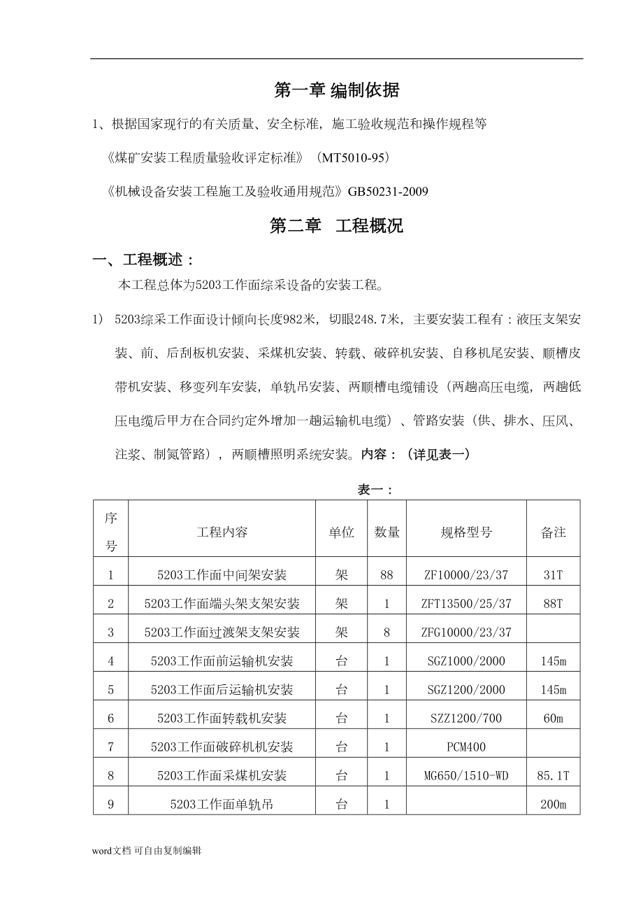 工作面安装施工组织设计(DOC 32页).doc_第1页