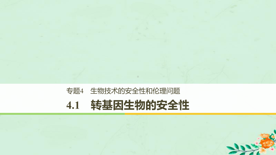 高中生物专题4生物技术的安全性和伦理问题41转基因生物的安全性课件新人教版选修3-1.ppt_第1页