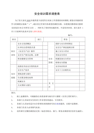 安全培训需求调查表参考模板范本.doc