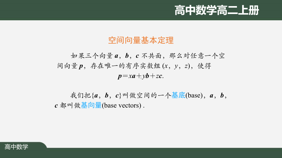 高二（数学(人教A版)）《空间向量基本定理》（教案匹配版）最新国家级中小学课程课件.pptx_第3页