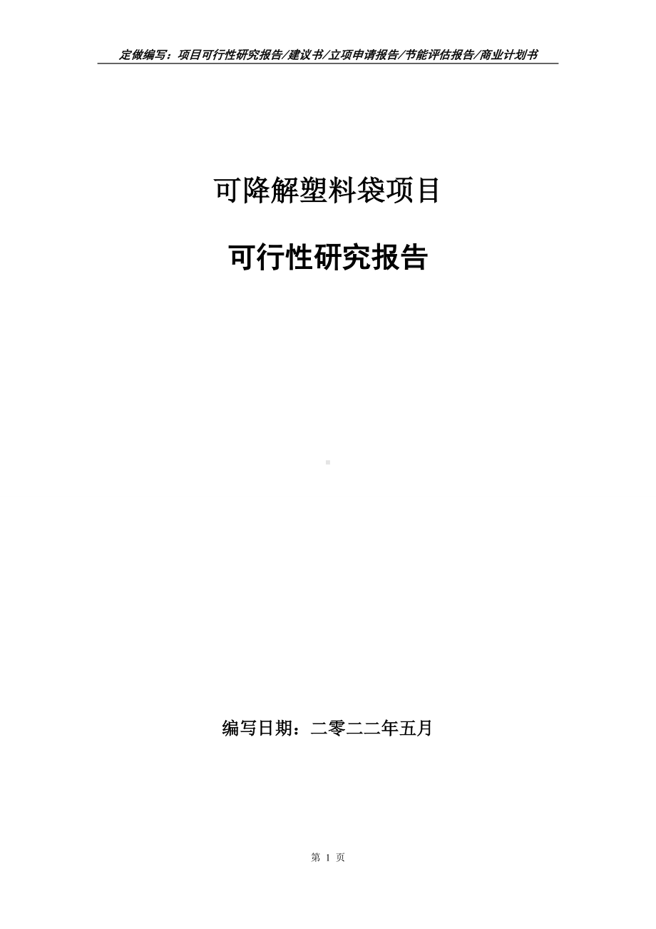 可降解塑料袋项目可行性报告（写作模板）.doc_第1页