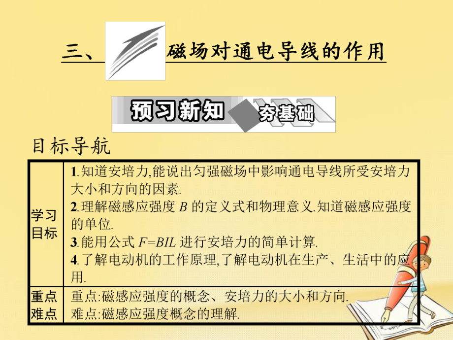 高中物理(人教版)选修1-1教学课件：第二章-三、磁场对通电导线的作用.ppt_第1页