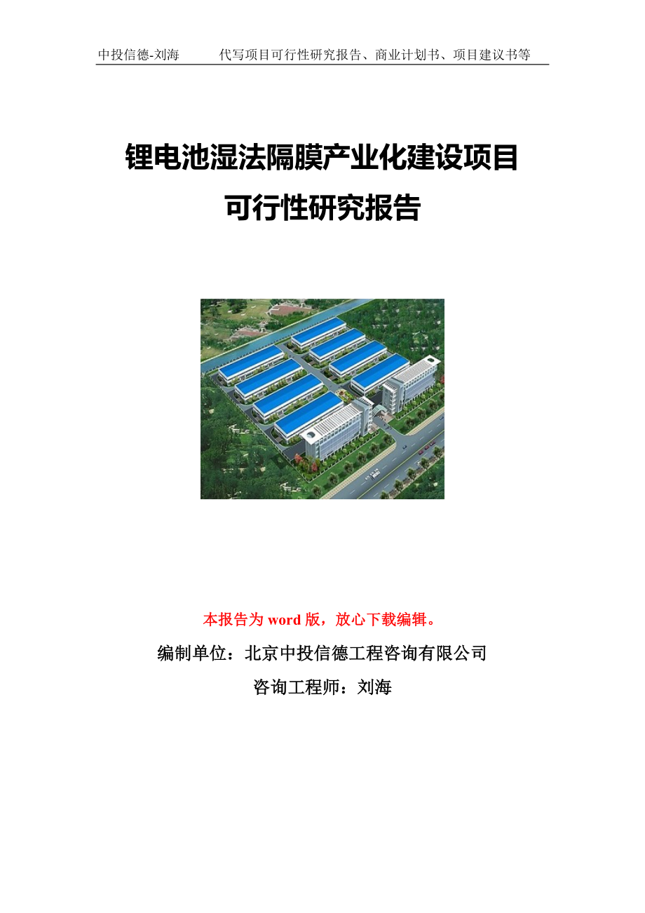 锂电池湿法隔膜产业化建设项目可行性研究报告写作模板立项备案文件.doc_第1页