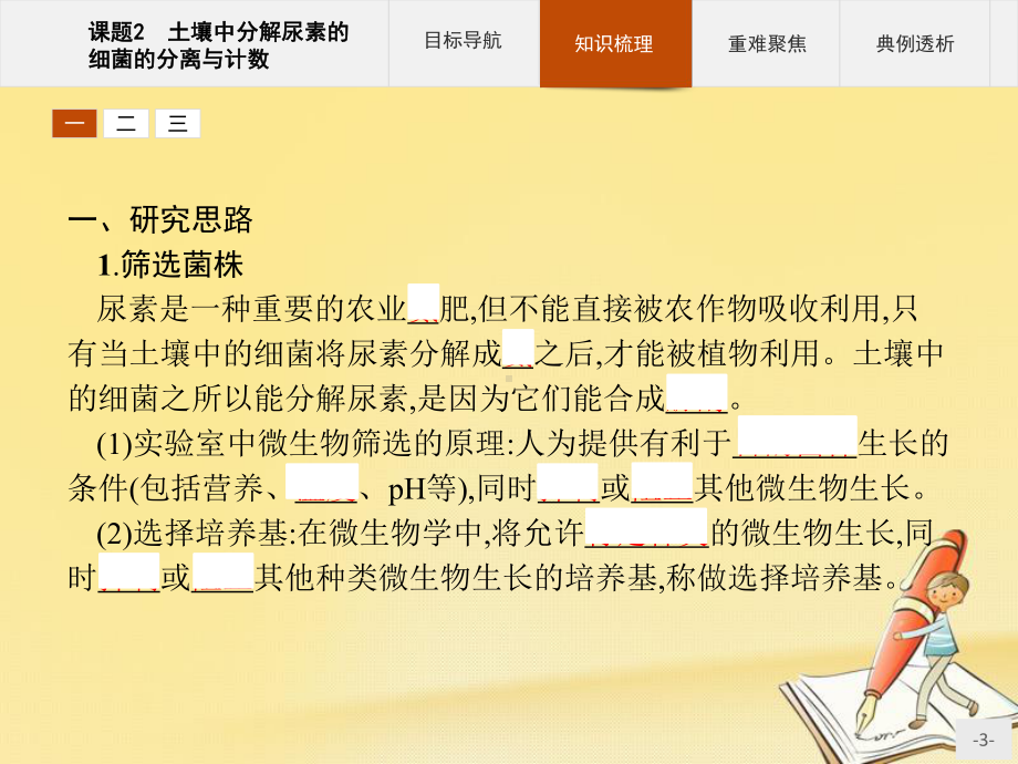 高中生物人教版选修1课件：22土壤中分解尿素的细菌的分离与计数.pptx_第3页