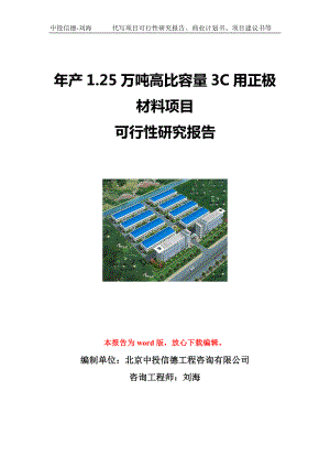 年产1.25万吨高比容量3C用正极材料项目可行性研究报告写作模板立项备案文件.doc