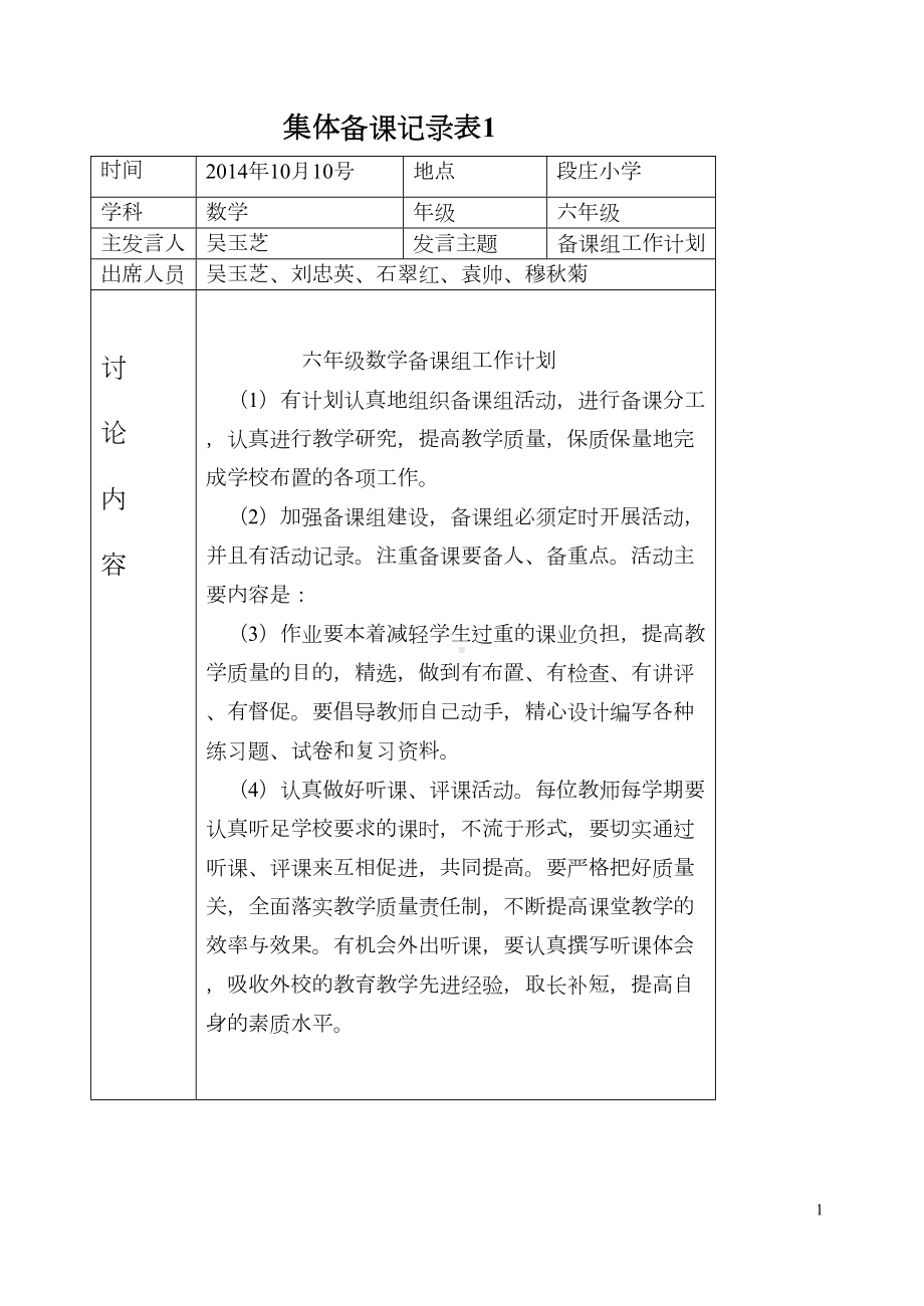 小学数学集体备课记录表97470(DOC 22页).doc_第1页