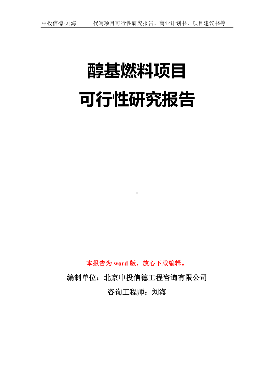 醇基燃料项目可行性研究报告模板-立项备案拿地.doc_第1页