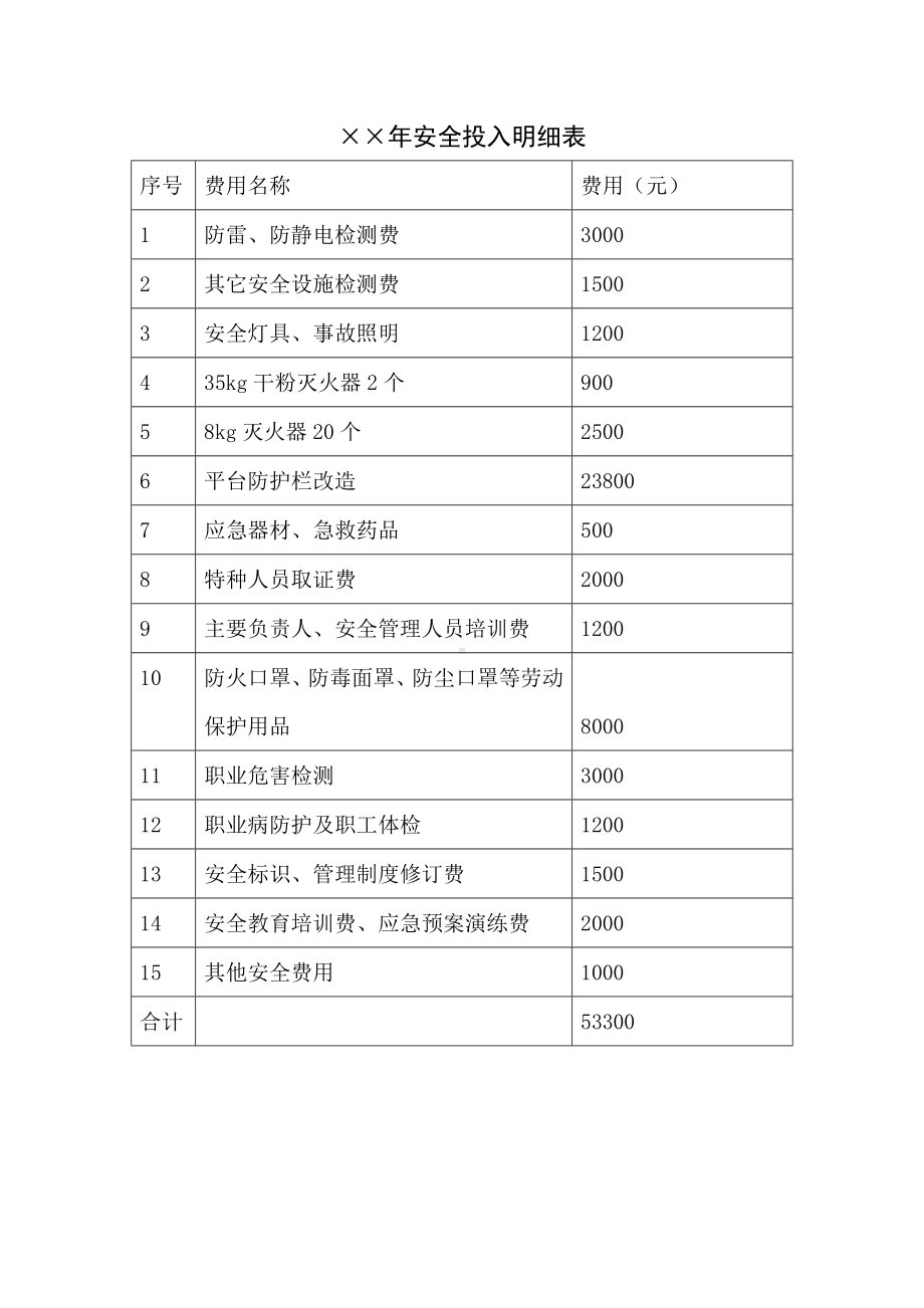 安全投入明细表参考模板范本.doc_第1页