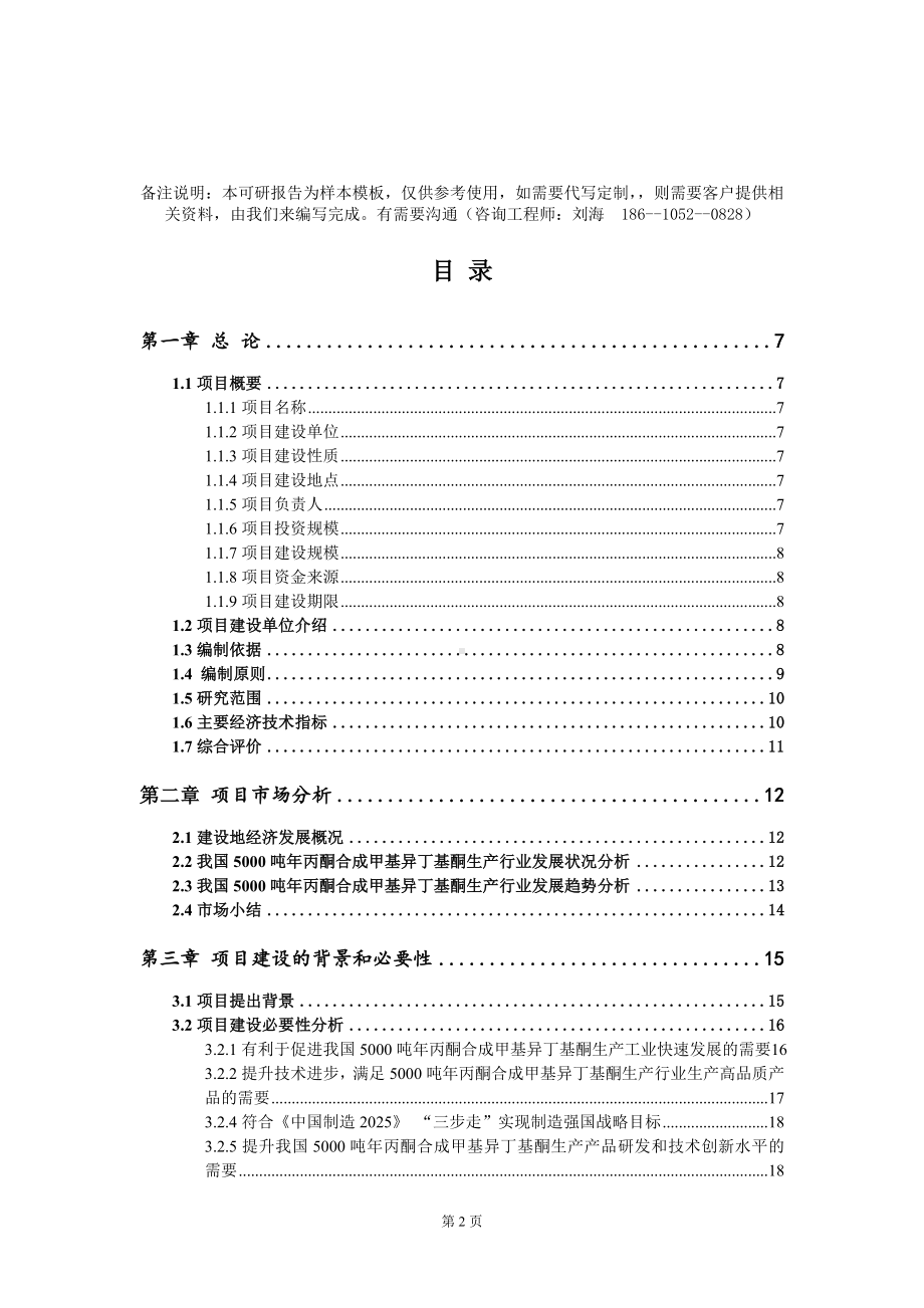 5000吨年丙酮合成甲基异丁基酮生产项目可行性研究报告模板-定制代写.doc_第2页