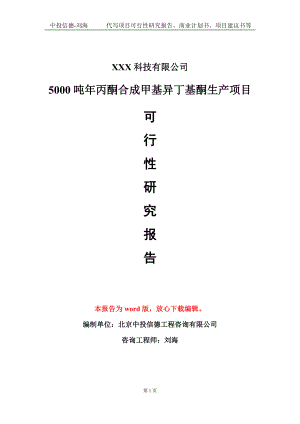 5000吨年丙酮合成甲基异丁基酮生产项目可行性研究报告模板-定制代写.doc