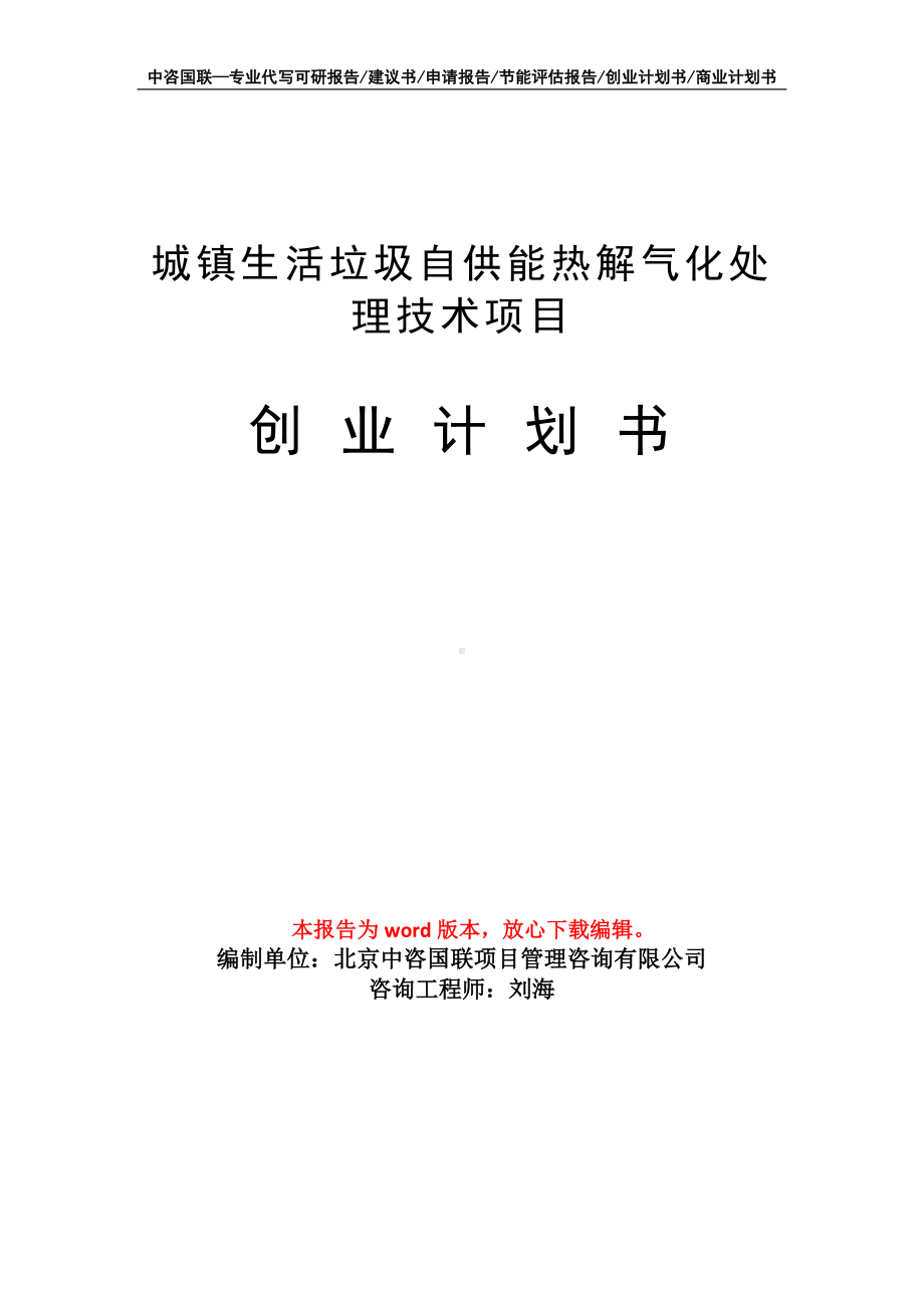 城镇生活垃圾自供能热解气化处理技术项目创业计划书写作模板.doc_第1页