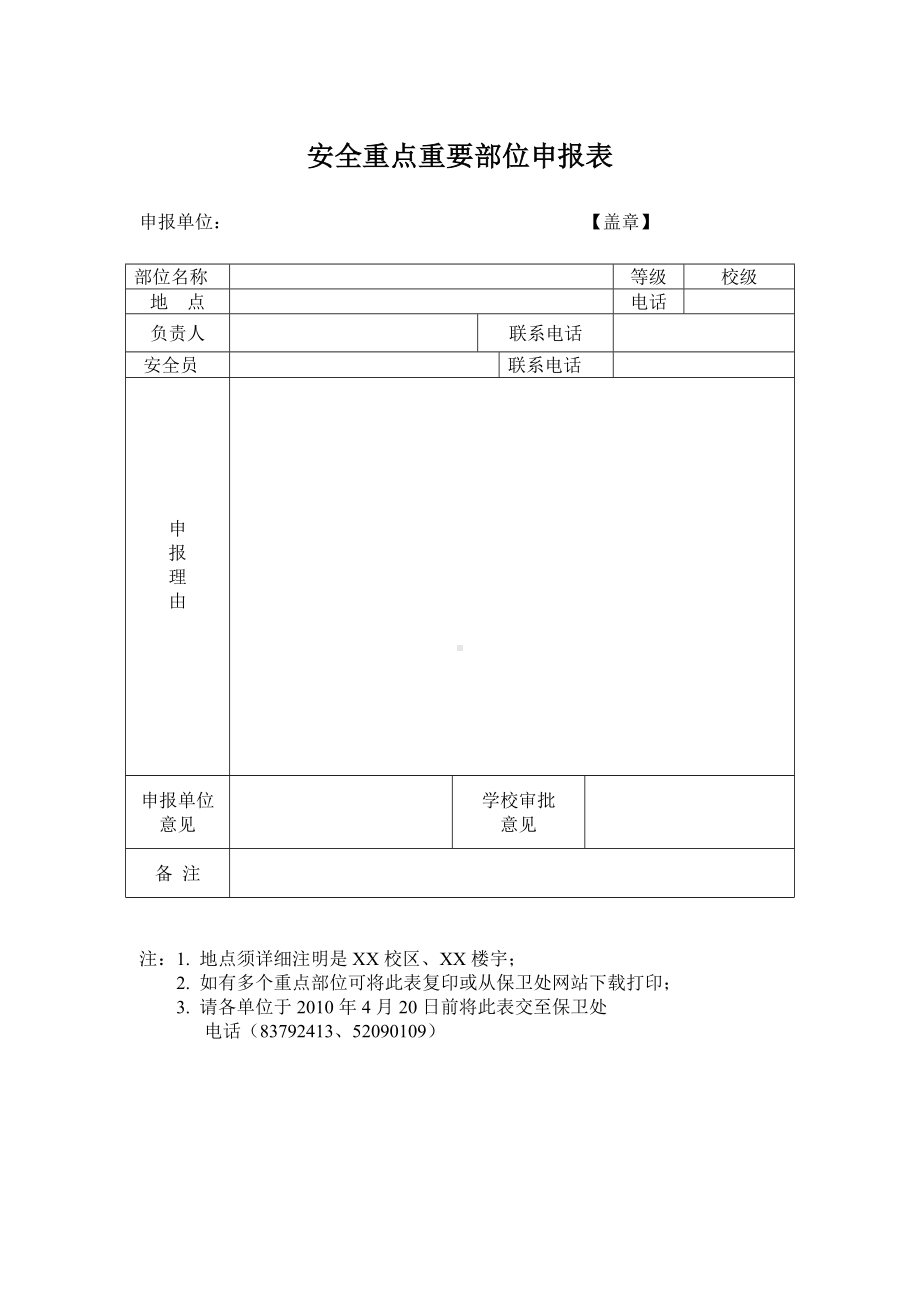 安全重点重要部位申报表参考模板范本.doc_第1页