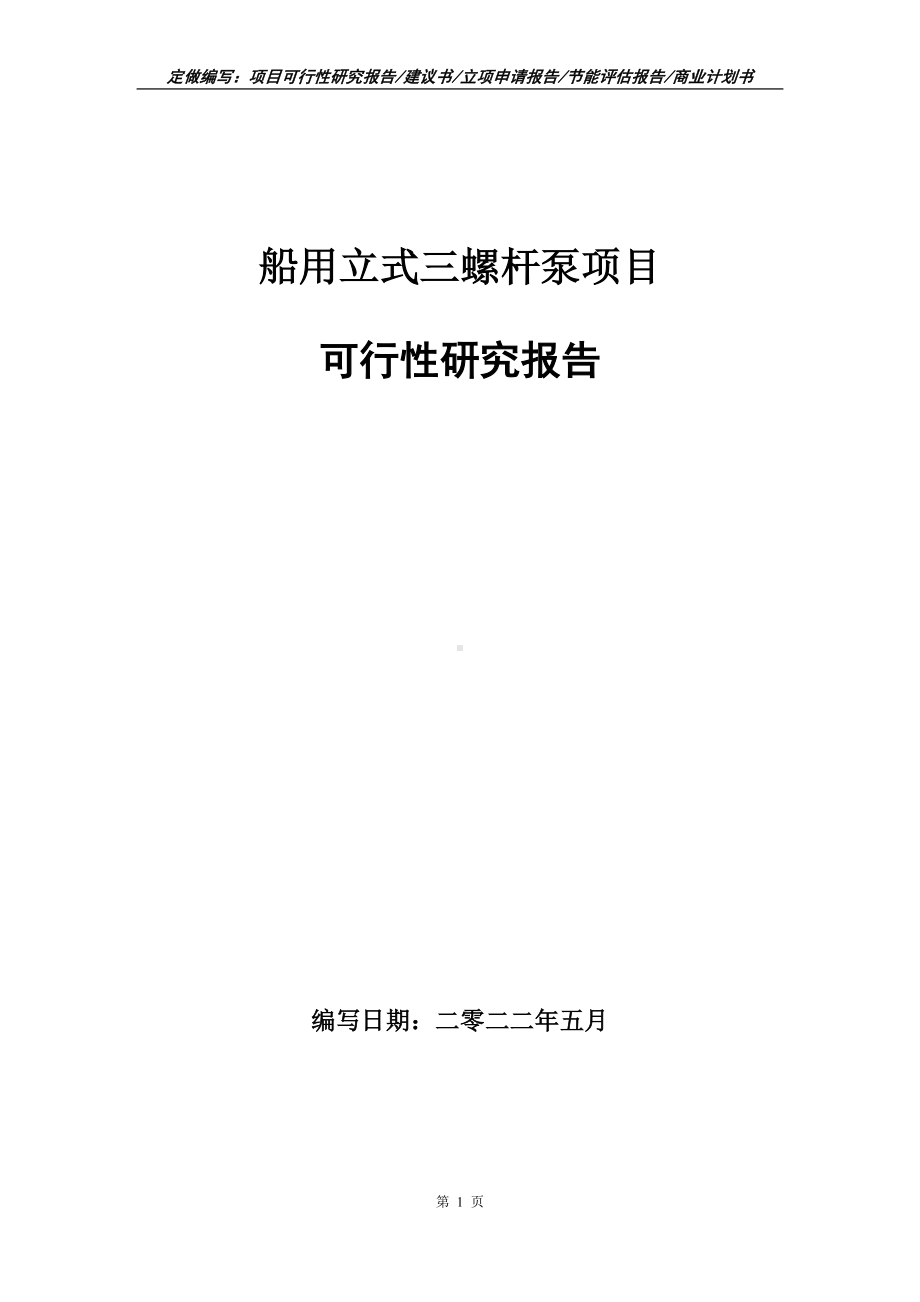 船用立式三螺杆泵项目可行性报告（写作模板）.doc_第1页