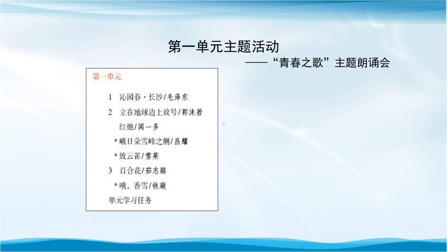 高一（语文(统编版)）第一单元活动课-“青春之歌”主题朗诵会课件.pptx_第2页