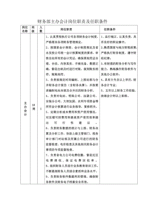 财务部主办会计岗位职责及任职条件参考模板范本.doc