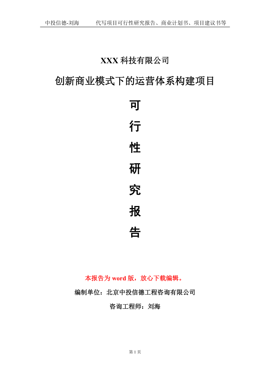 创新商业模式下的运营体系构建项目可行性研究报告模板-定制代写.doc_第1页