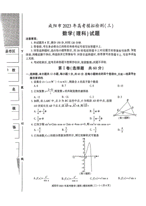 陕西省咸阳市2023届高三下学期高考模拟检测（三）理科数学试卷+答案.pdf