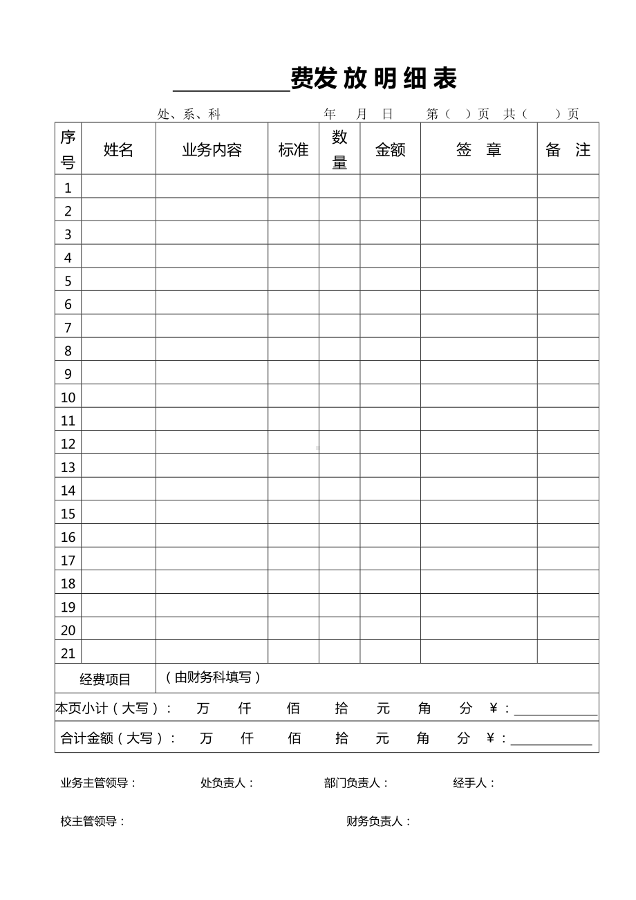 费用发放明细表参考模板范本.doc_第1页