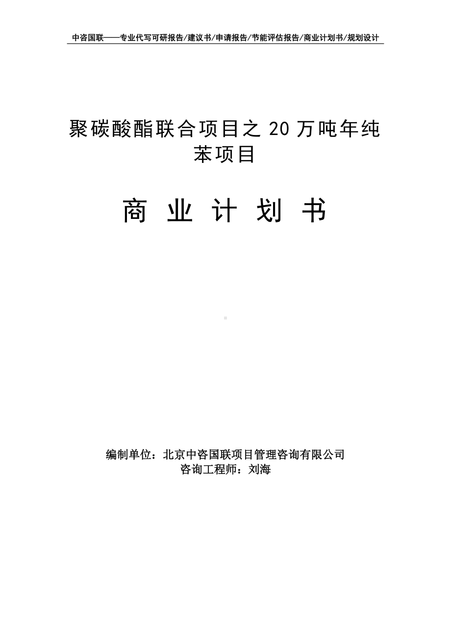 聚碳酸酯联合项目之20万吨年纯苯项目商业计划书写作模板-融资招商.doc_第1页