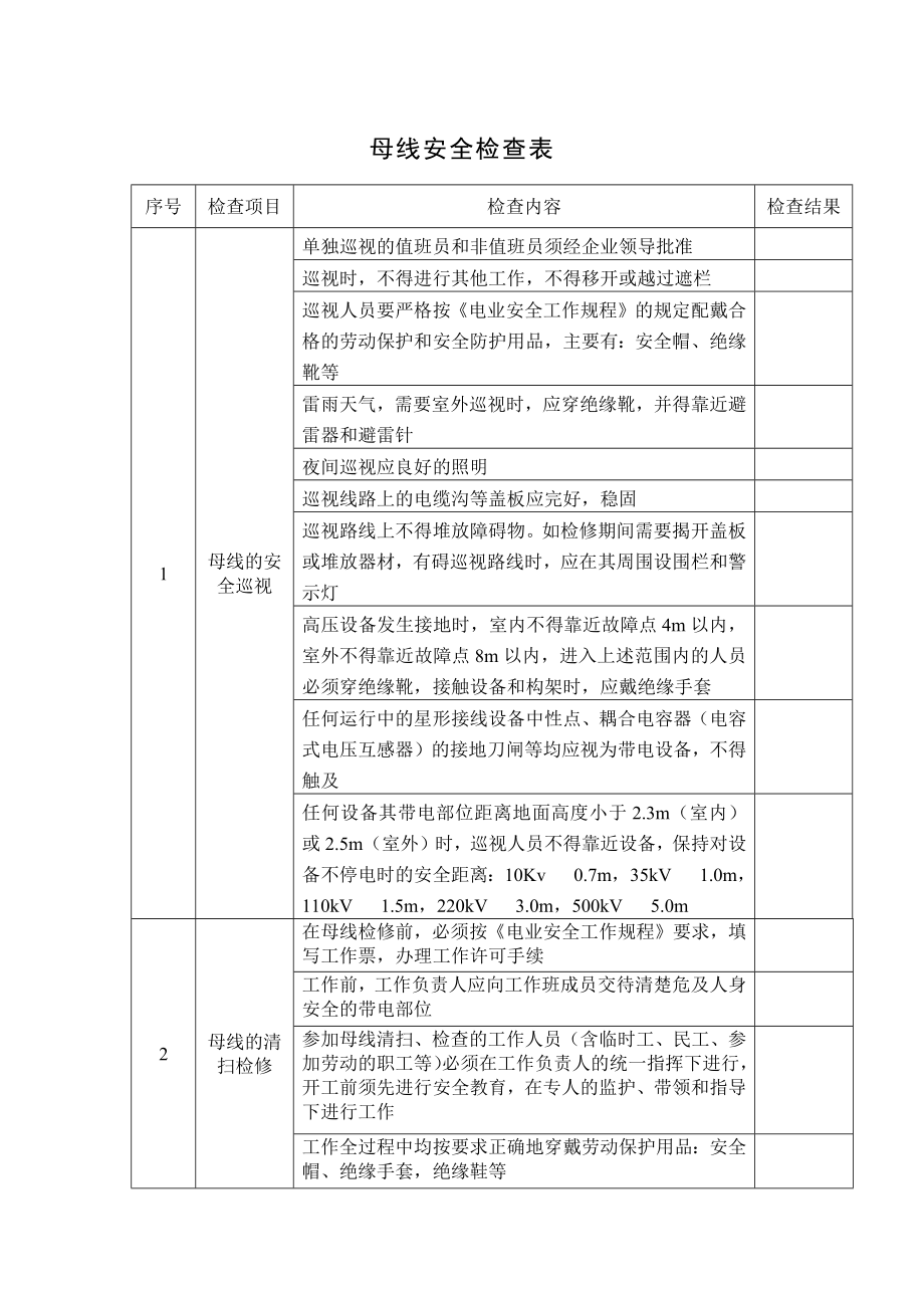 母线安全检查表.docx_第1页