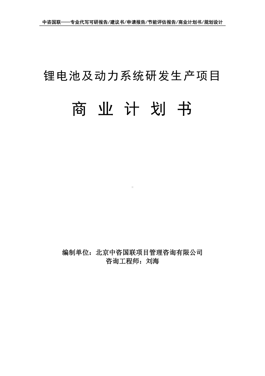 锂电池及动力系统研发生产项目商业计划书写作模板-融资招商.doc_第1页