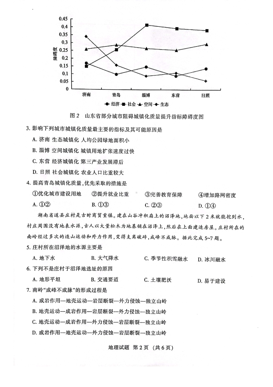 福建省三明市2023届高三下学期三模地理试卷+答案.pdf_第2页