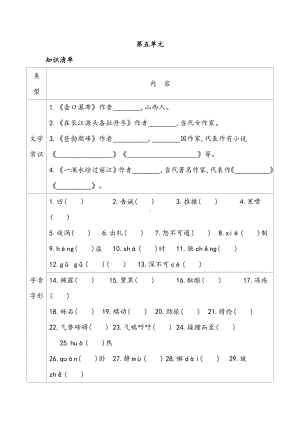 (名师整理)部编人教版语文八年级下册《第五单元》复习知识清单及精讲精练(含答案解析).doc