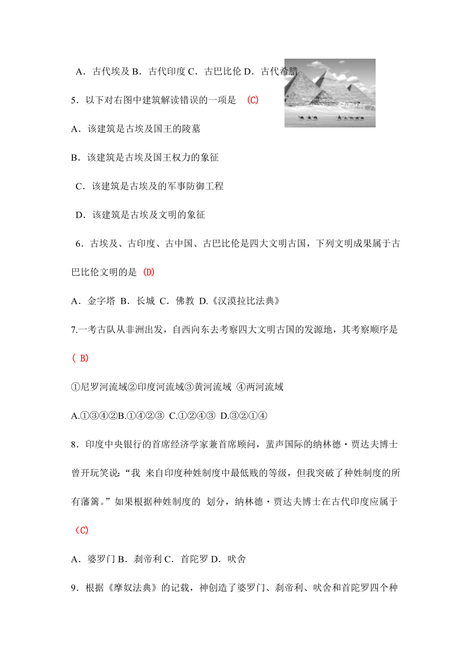 (名师整理)历史九年级上册第一单元《古代亚非文明》单元检测试题(含答案解析).doc_第2页