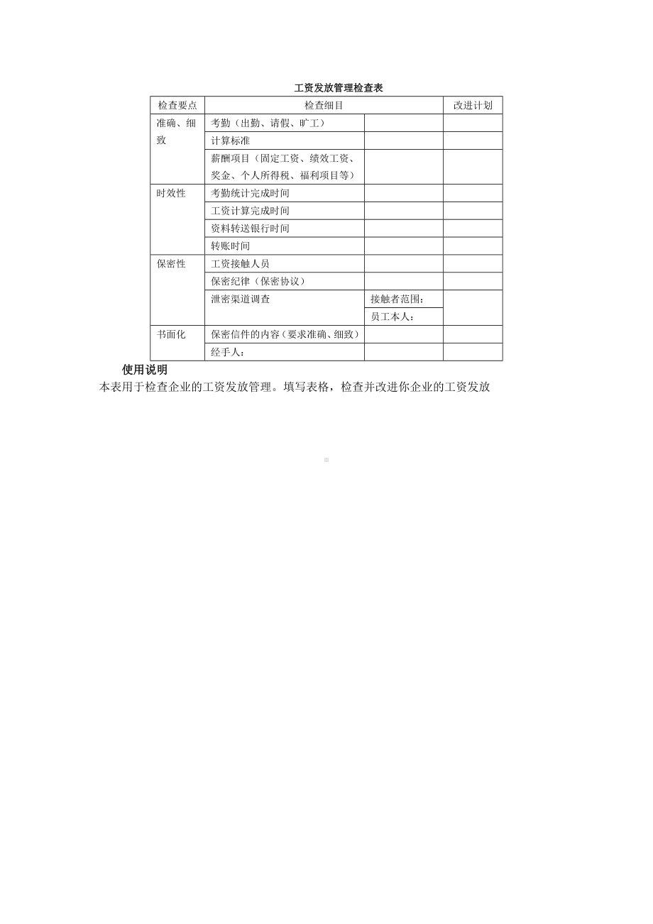 工资发放管理检查表参考模板范本.doc_第1页