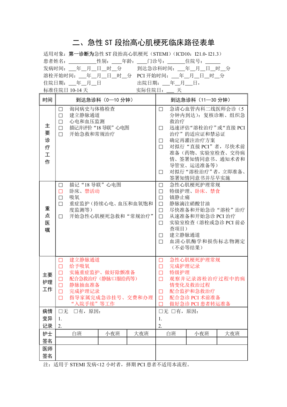 (完整版)STEMI临床路径表单.doc_第1页