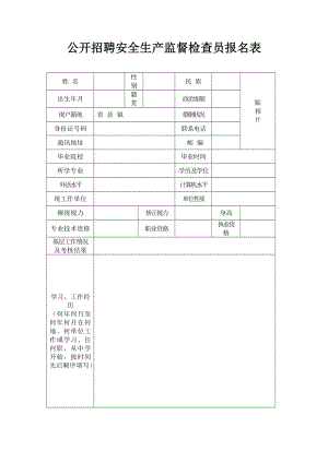 公开招聘安全生产监督检查员报名表参考模板范本.doc