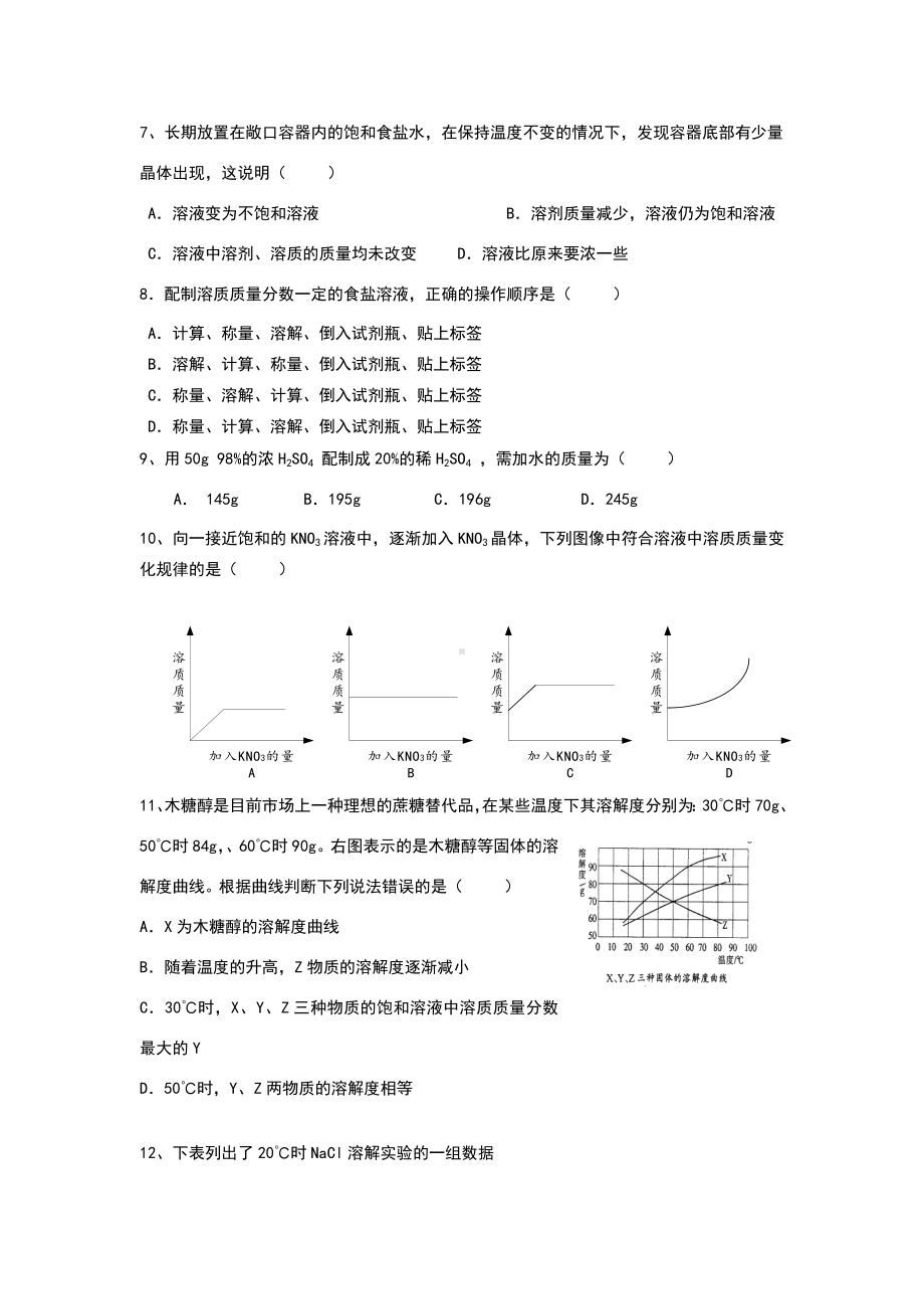 (人教版)初中化学第九单元溶液单元测试题及答案(一).doc_第2页